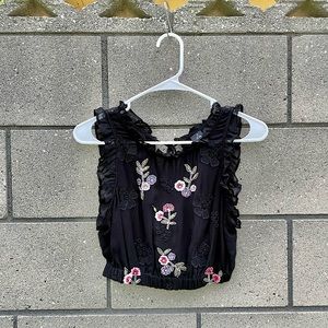 J Jiva Embroidered Ruffle Crop Top